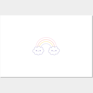 Pastel Happy Rainbow Clouds Lineart Posters and Art